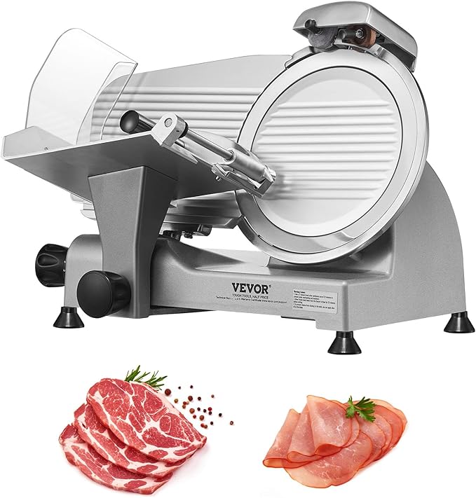 Meat Slicer, 340W Electric Deli Food Slicer with 10" SUS420 Stainless Steel Blade and Built-in Sharpening Stone, 0-0.6 inch Adjustable Thickness for Commercial and Home Use, Cut Meat and Cheese