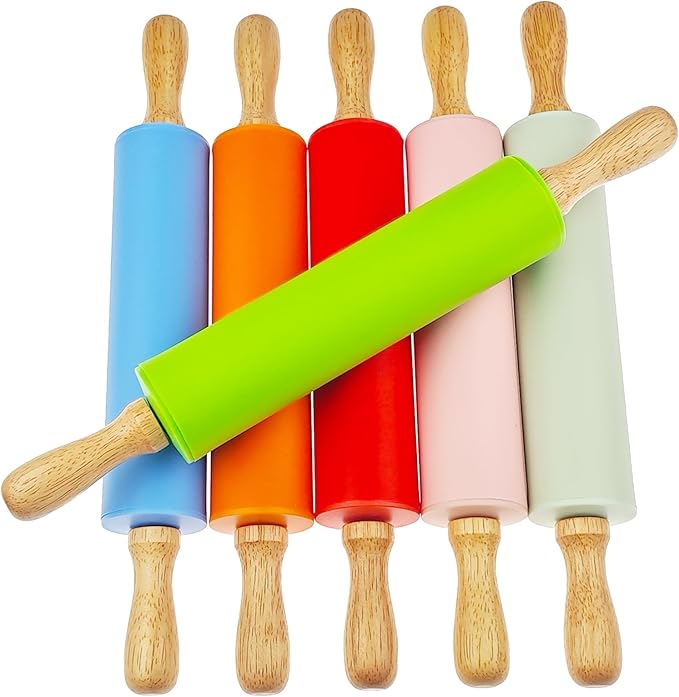 6 Pack Small Rolling Pin for Kids, Kids Rolling Pin for Home Kitchen (6 colors) (12 Inch)