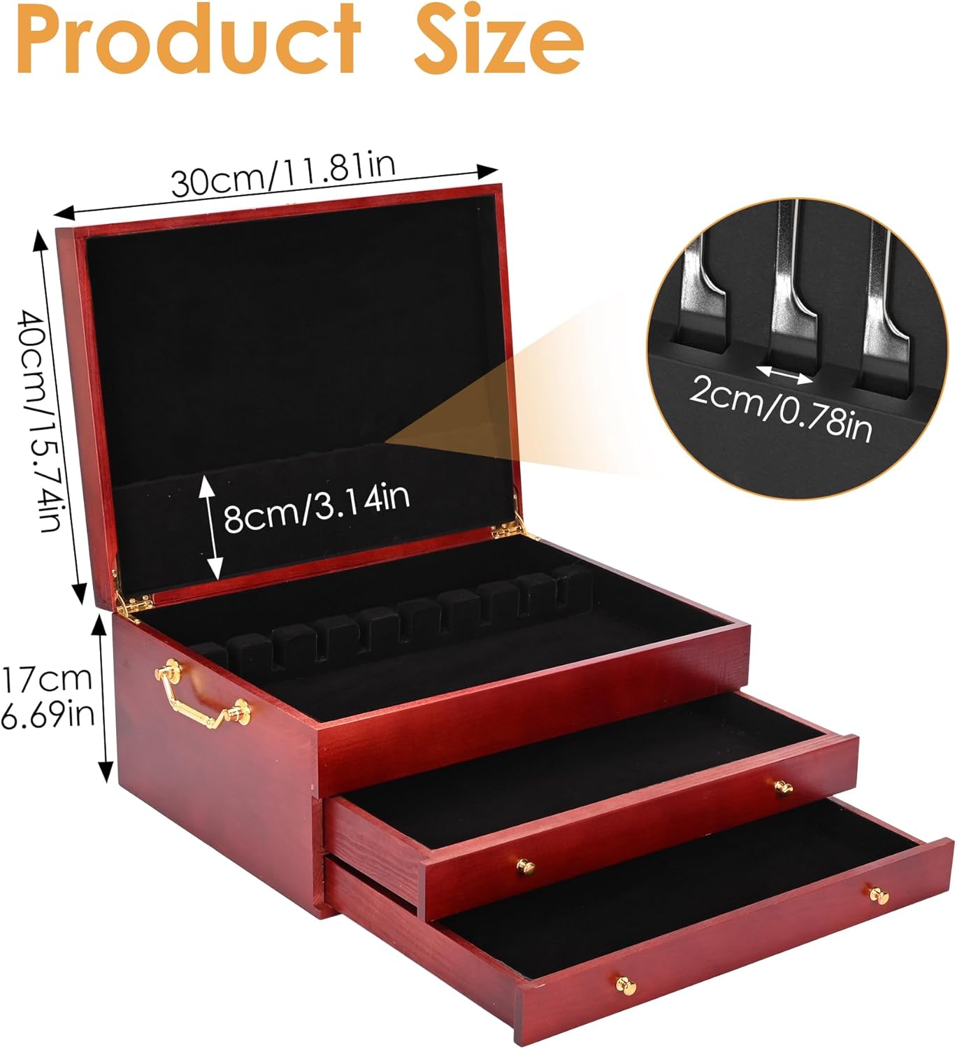Silverware Storage Box 3-Layer Wooden Silverware Chest 15x11in Flatware Storage Case with Handle and Felt Lined Luxury Style Decor to Store Sterling Silver Ware Cutlery Sets for Home Restaurant