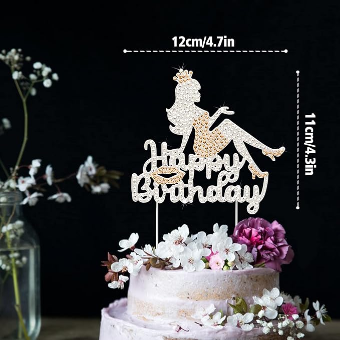 LINGTEER Happy Birthday Crown Queen High Heel Rhinestone Cake Topper - Cheers to Makeup Spa Birthday Party Cake Centerpieces Decorations Gift Sign - Orange.