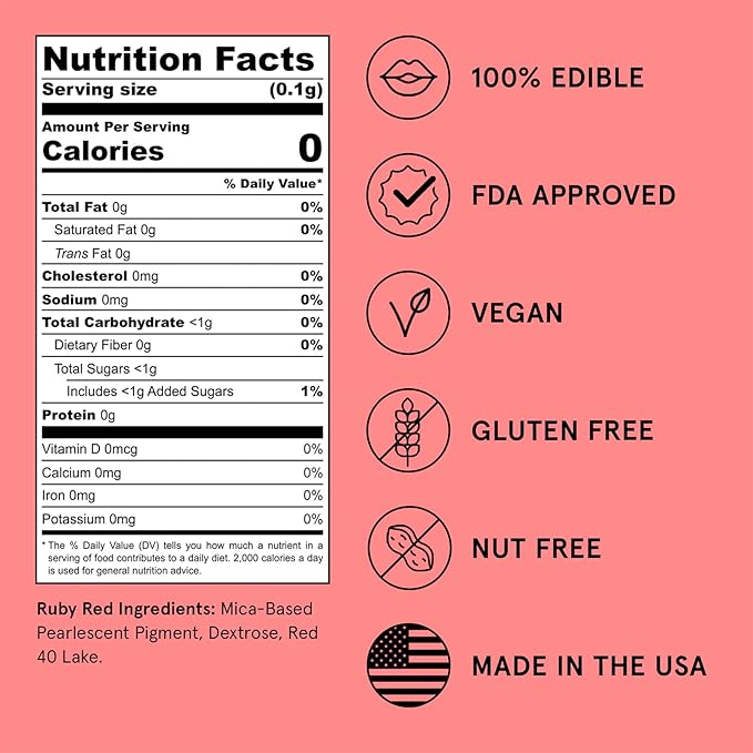 Fancy Sprinkles Ruby Red Premium Edible Glitter, 100% Edible Glitter for Sparkling Food & Drinks No Taste or Texture (4gm)