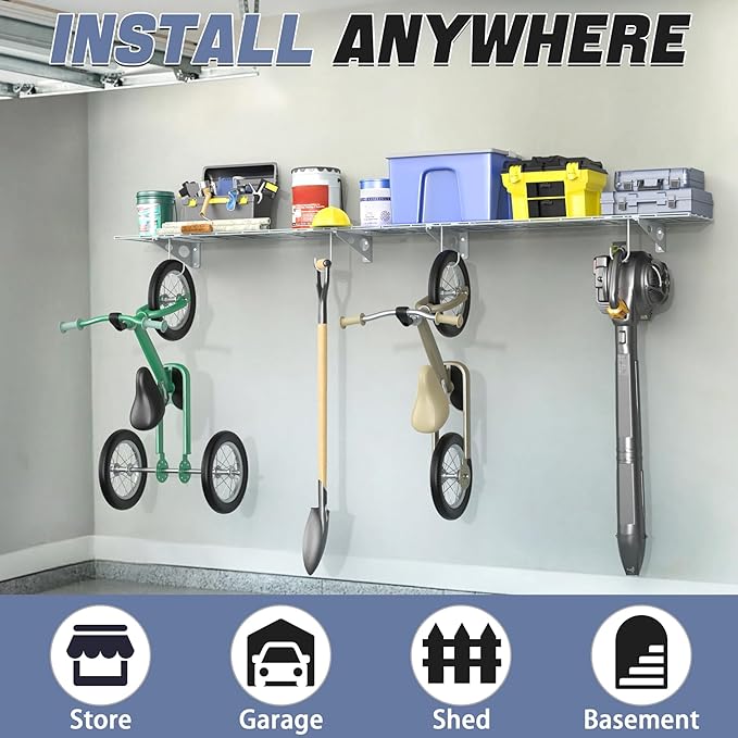 WALMANN 2-Pack Garage Wall Shelves, 1 x 4 ft/12 * 48 inch Wall Mounted Storage Shelves for Garage Heavy Duty Floating Shelving, Holds Up to 220 Lbs(White)