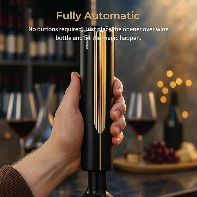 VINOWAKE Openero Electric Wine Opener By LINKSTYLE — Rechargeable Battery with Charging Base, Precision Steel Foil Cutter, Luxurious Matte Finish
