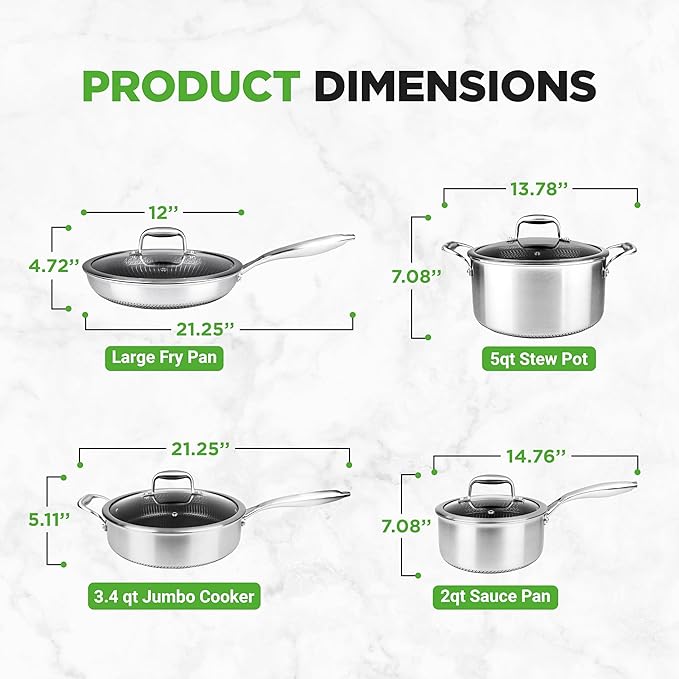 NutriChef 8-Piece Triply Cookware Set Stainless Steel - Triply Kitchenware Pots & Pans Set Kitchen Cookware, Non-Stick Coating - Sauce Pot, Stew Pot, Cooking Pot, Frying Pan, Lids - NC3PLY8Z