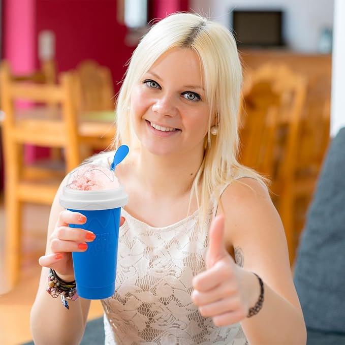 Slushie Maker Cup, Quick Frozen Magic Cups for Homemade Milk Shake Ice Cream Maker, Double Layer Squeeze Slushy Maker Cup, Birthday Gifts for Kids,Friends,Family (Bule)