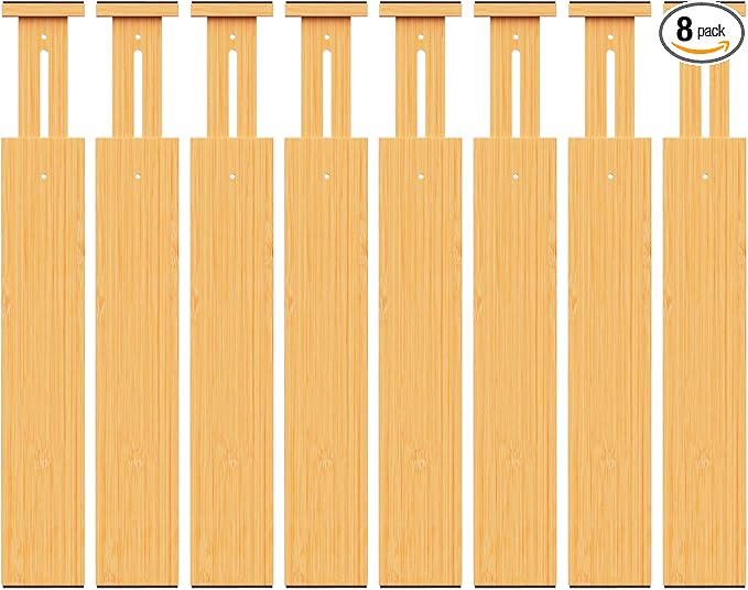 BAMBUROBA Bamboo Drawer Dividers, Adjustable Expandable Drawer Organization Separators - 17-22" for Bedroom, Bathroom, Dresser and Office - 8-Pack