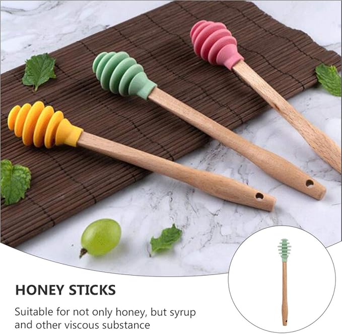 Silicone Honey Dipper Sticks, 3PCS Spiral Design Non-Drip Honey Spoon with Jar Stirring Rod, Food-Grade BPA Free Dispenser for Syrup, Jam & Beverages