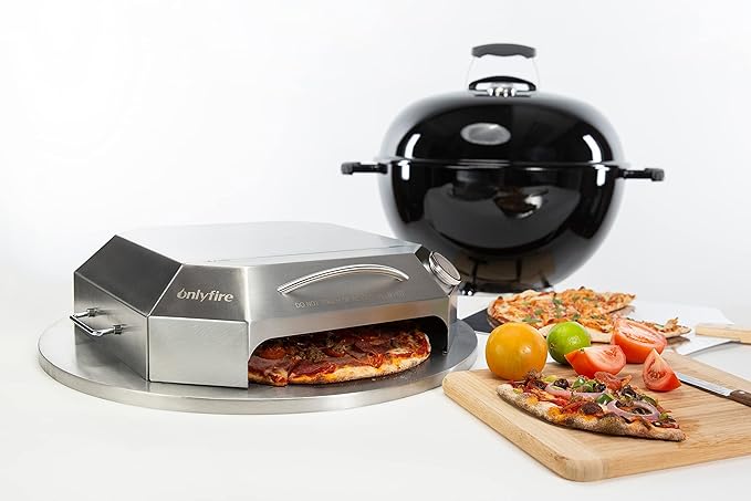Onlyfire Stainless Steel Pizza Oven Kit for 22 Inch Charcoal Kettle Grilll - Outdoor Grill Top Pizza Oven Kit, Pizza Maker Tool Set Including Pizza Chamber, Pizza Stone, Pizza Peel and Thermometer