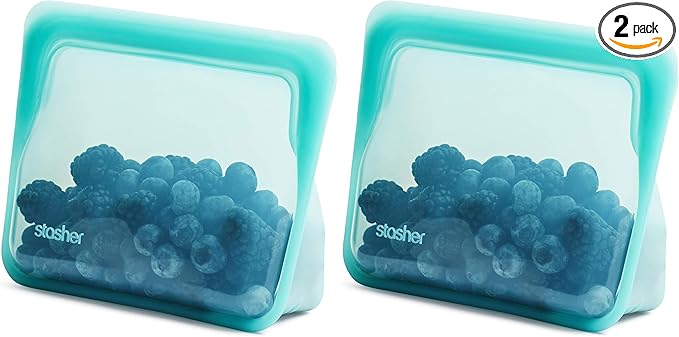 Stasher Premium Silicone Reusable Food Storage Stand-Up Mini Bag, Aqua, Microwave, Sous Vide, Dishwasher, Oven and Freezer Safe, BPA Free, Leak-free, Eco-friendly, 28 Oz (Pack of 2)