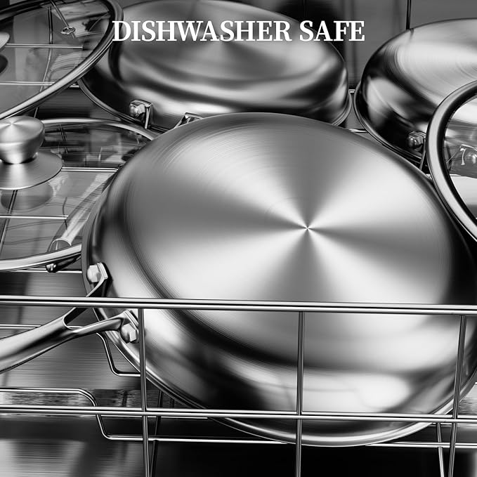 6-Piece Stainless Steel Frying Pan Set with Lids, Honeycomb Nonstick, Induction Compatible, PFOA Free