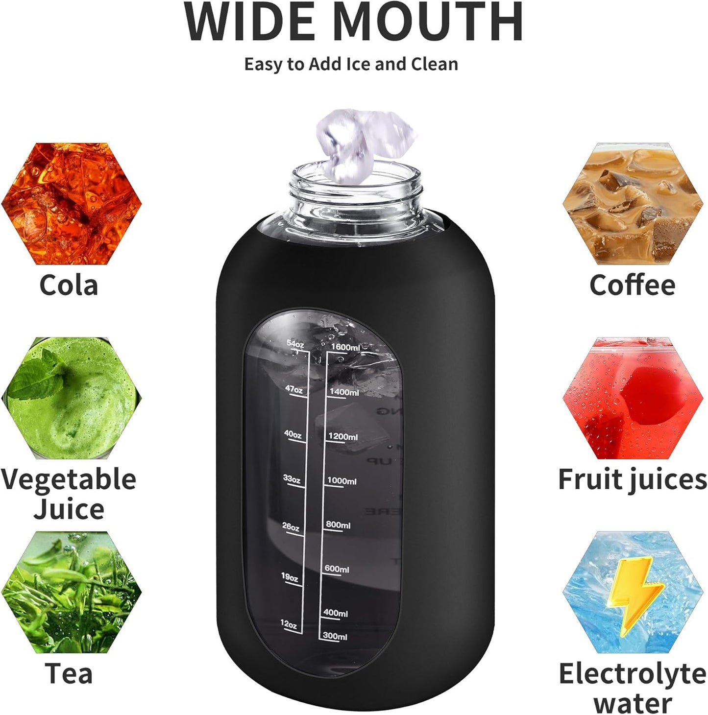 CIVAGO 64 oz Glass Water Bottle Jug with Straw and Handle, Half Gallon Sports Motivational Water Bottle with Time Marker, Wide Mouth Flask Canteen with Silicone Sleeve for Gym, Lavender