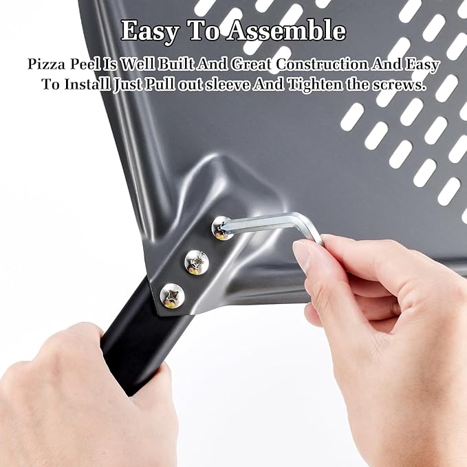 12 Inch + 8 Inch Perforated Peel Set, Turning Peel With Metal Handle, Spatula Paddle for Homemade Pizza Oven Accessories