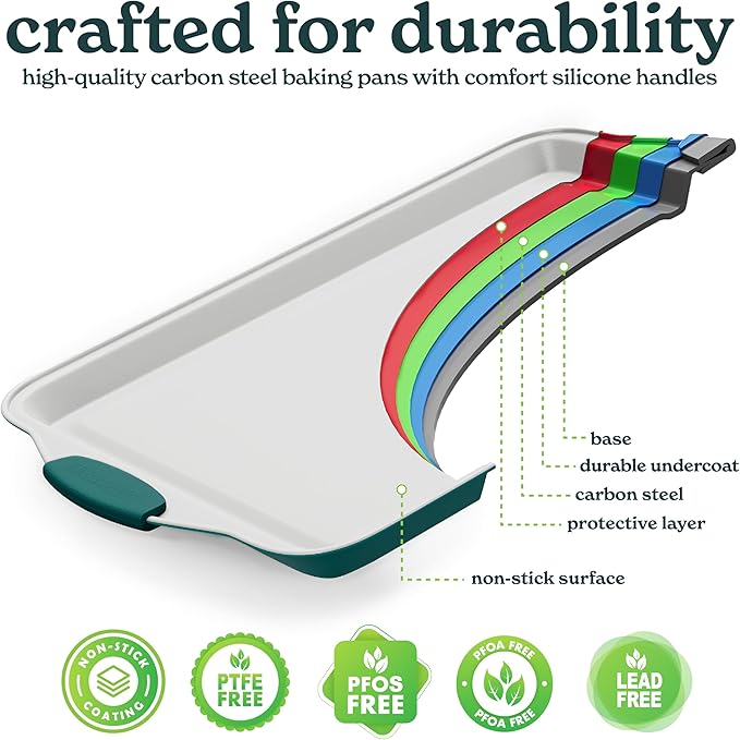 Country Kitchen Nonstick Stackable Bakeware Set - Heavy Duty, Durable, Easy Release Baking Set, Sage, 10 Pcs