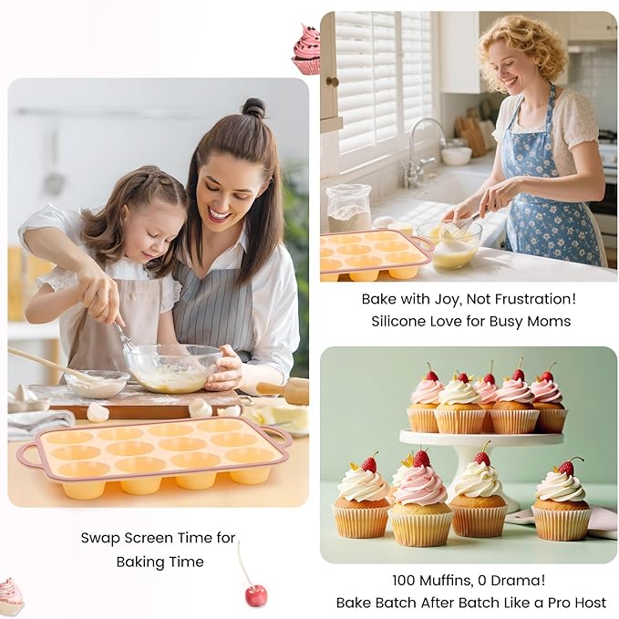 Silicone Muffin Pans for Baking 1 Pack, 2.6 Inch with Metal Reinforced Frame, Regular Size Nonstick Silicone Cupcake Pan for Baking Homemade Muffins, Cupcakes, Dishwasher Safe BPA Free-Yellow