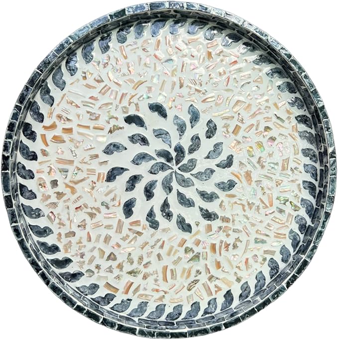 12.5" Lazy Susan for Table Top – Mother of Pearl Spinning Turntable Serving Tray, Marble Lazy Susan Organizer for Dining Table Centerpiece, Kitchen Island Decor, Bathroom Counter, Outdoor Use (Flower)