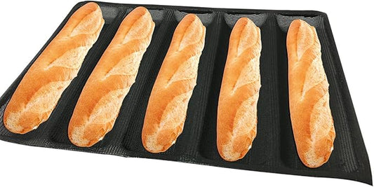 Bluedrop Hot Dog Molds Silicone Bread Forms Non Stick Bakery Trays For Roll Toasting 5 Loaves 12" Sheets