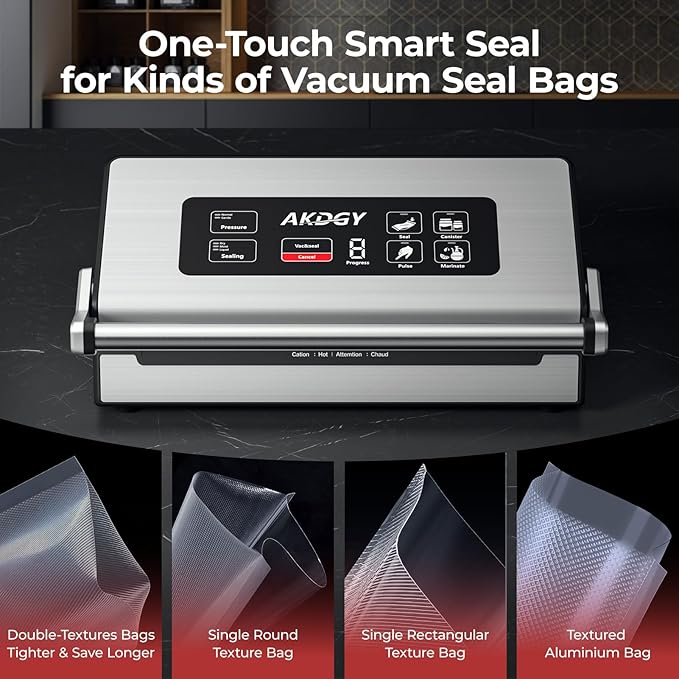 95Kpa Liquid Vacuum Sealer Machine, Full Automatic Food Sealer for Dry/Liquid/Moist Foods | Strong Suction | Digital Timer | One-Touch Operation | Built-in Cutter & Bag Storage | Removable Drip Tray