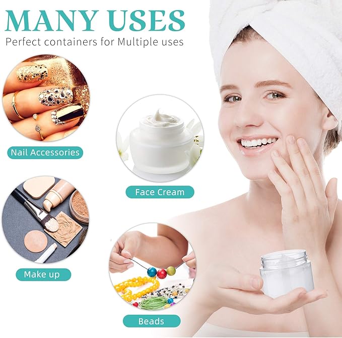 SATINIOR 6 Pack 2 oz Plastic Jars Containers with Lids Wide-mouth Refillable Leakproof Reusable Round Empty Jars for Travel Cosmetic Dry Food Spice Candy Cookie Home Kitchen Organizing(Gold)