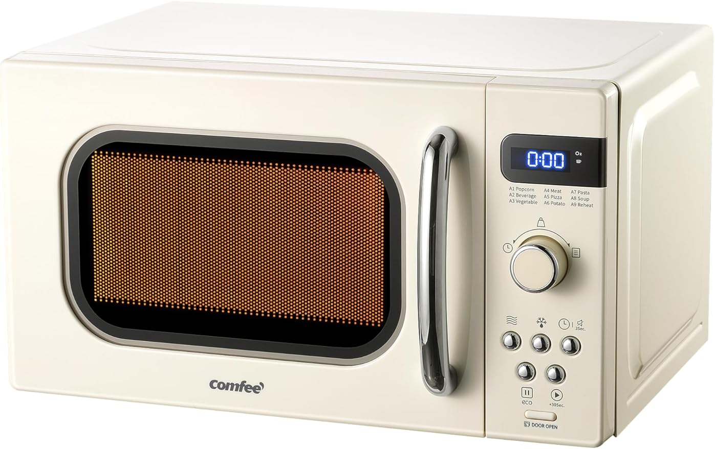 COMFEE' Retro Small Microwave Oven With Compact Size, 9 Preset Menus, Position-Memory Turntable, Mute Function, Countertop Perfect For Spaces, 0.7 Cu Ft/700W, Cream, AM720C2RA-A