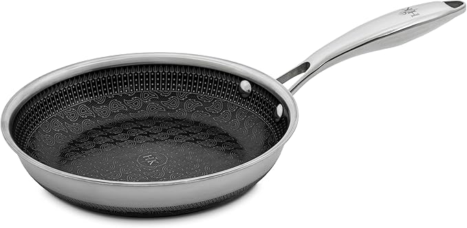 Hell's Kitchen Hybrid 8" Frying Pan, Tri-Clad Stainless Steel and Nonstick Ceramic PFAS Free, no PFOA, no PTFE, no Teflon, Non Toxic Cookware, Metal Utensil Safe, All Cooktops, Oven Safe