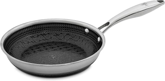 Hell's Kitchen Hybrid 8" Frying Pan, Tri-Clad Stainless Steel and Nonstick Ceramic PFAS Free, no PFOA, no PTFE, no Teflon, Non Toxic Cookware, Metal Utensil Safe, All Cooktops, Oven Safe