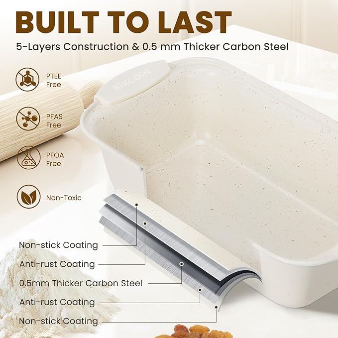 Kikcoin 22 PCS Nonstick Baking Pans Set, Stackable Bakeware Sets with Silicone Handles, 450°F Oven Safe Baking Sheet Set, Easy Release Cookie Sheets for Baking, Cream