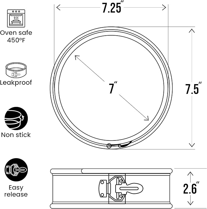 Zulay Kitchen 7-Inch Non-stick Cheesecake Pan -Leakproof Springform Pan with Removable Bottom and Easy Release - Round Cake Pan for Baking Cheesecake, Deep Dish Pizza (Black)
