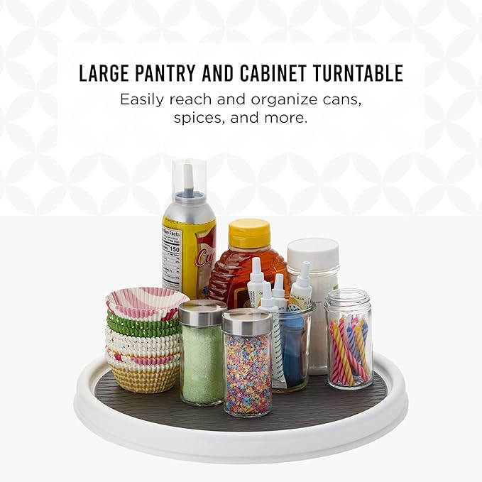 Copco Basics Non-Skid Pantry Cabinet Lazy Susan Turntable, 12-Inch, White/Gray, 1 Count (Pack of 1)