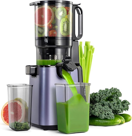 Ventray Cold Press Juicer, 5.1'' Extra Large Feed Chute Slow Masticating Juicer Machine for Whole Vegetables & Fruits, 250w, High Juice Yield, Easy to Clean with Brush, Great for Batch Juicing