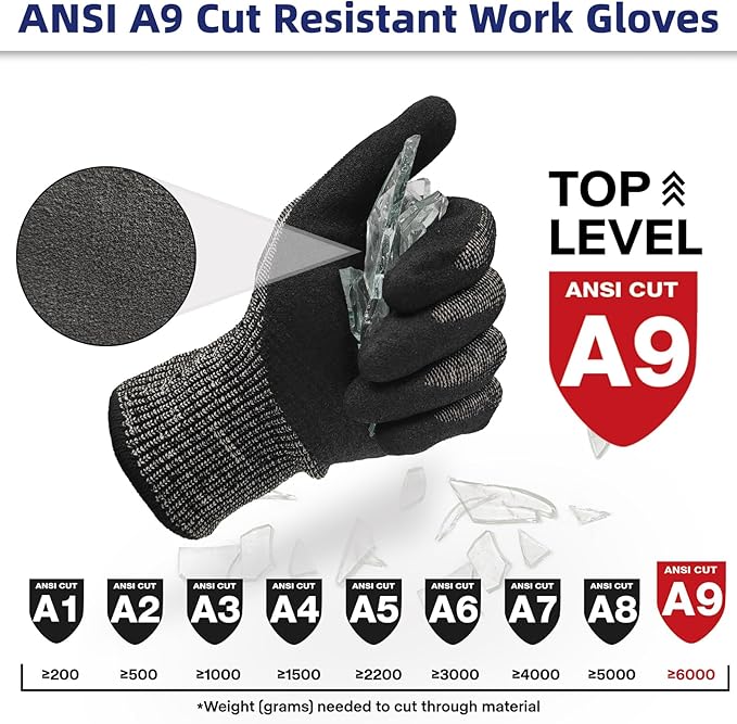 Schwer ProGuard Highest Level Cut Resistant Work Gloves PR3326 for Extreme Protection，ANSI A9 Cut Gloves with Reinforced Thumb, Non Slip, Non PFAS, Durable, Touch-screen, Black 2 Pairs（XL）