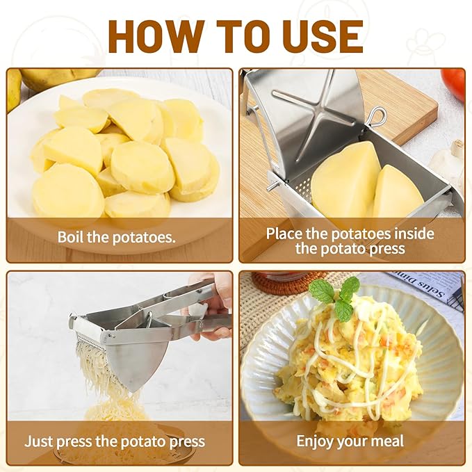 Heavy Duty Stainless Steel Professional Ricer for Mashed Potatoes and Ricer Kitchen Tool, Mash Potato Masher for Creamy Mashed Potatoes (Potato Ricer Set)