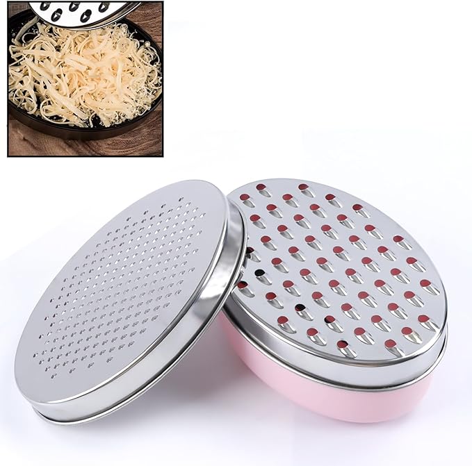 Cheese Grater Citrus Lemon Zester with Food Storage Container & Lid - Perfect For Hard Parmesan Or Soft Cheddar Cheeses, Ginger, Vegetables, Butter, Chocolate & Nutmeg (Pink)