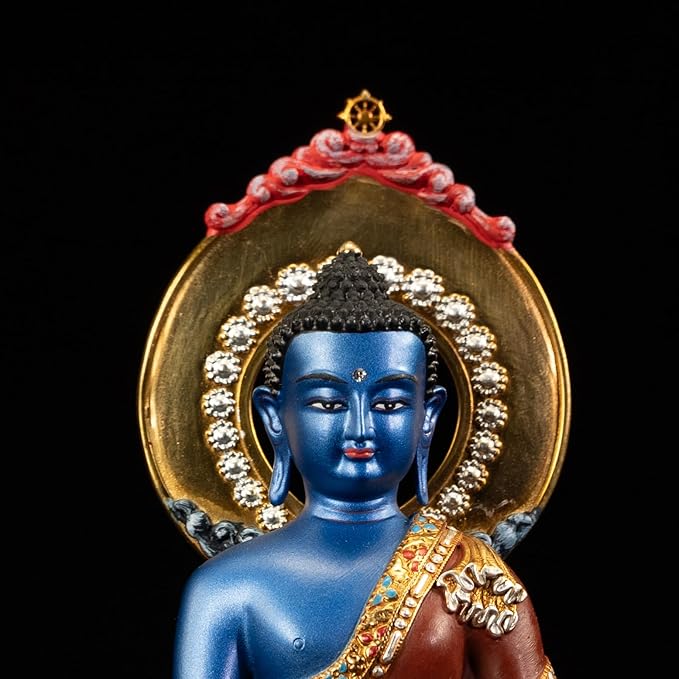 Dzogchen Medicine Buddha Statue Indoor, Handmade Copper Decor, Tibetan Buddhism, Hand-Painted Buddhist Budda, Nepalese Craft Office & Home Decoration(5.51", Bhaisajyaguru)