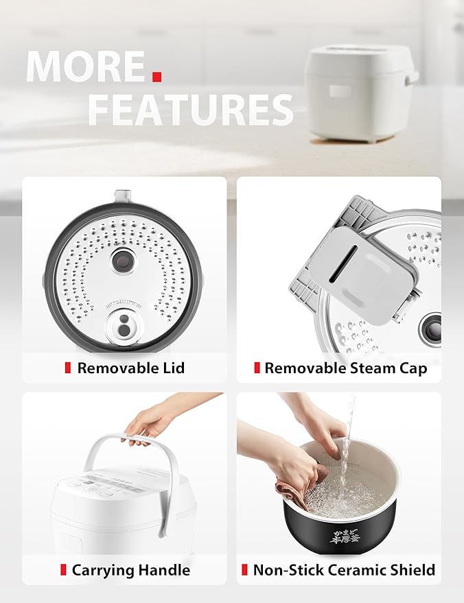 TOSHIBA Umami Smart Rice Cooker 5.5-Cup Uncooked, Fuzzy Logic, 15-in-1 Functions, Digital Display, Delay Timer, Keep Warm, Nonstick Inner Pot, White