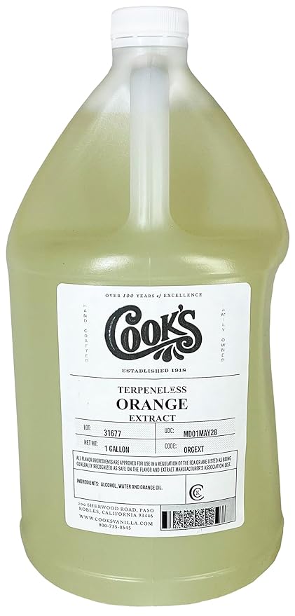 Cook's Pure Orange Extract From Florida Oranges | For Ice Cream, Cakes, Breads, Cookies and Drinks, 128 oz (1 Gallon)