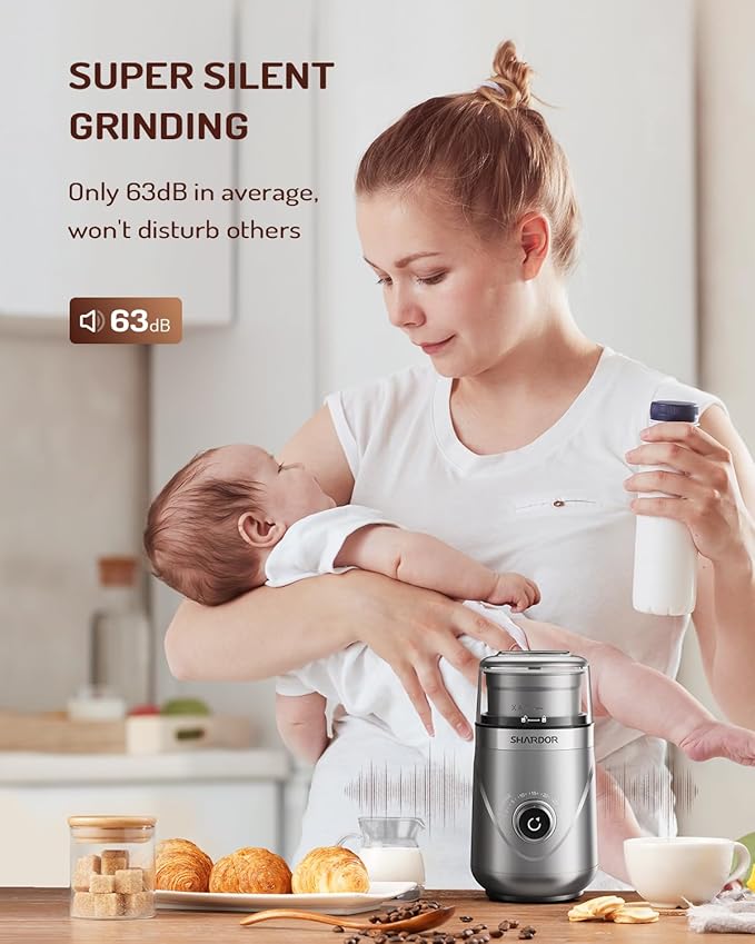 SHARDOR Adjustable Coffee Grinder Electric, Herb, Spice, Coffee Bean, Espresso Grinder with 1 Removable Stainless Steel Bowl, Silver,Updated,Version 2.0