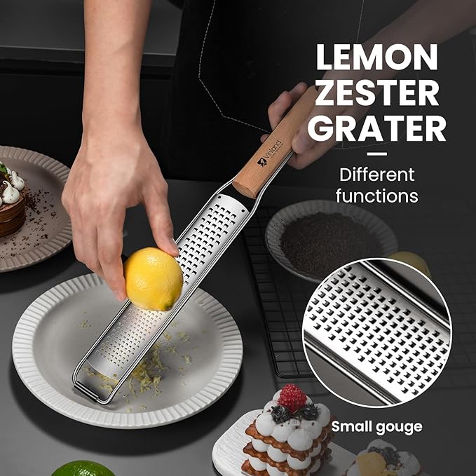 Citrus Lemon Zester & Cheese Grater (Razor-Sharp Stainless Steel Blade & Protect Cover) For Citrus, Parmesan Cheese, Lemon, Ginger, Garlic, Chocolate, Nutmeg, Vegetables and Fruits - Dishwasher Safe