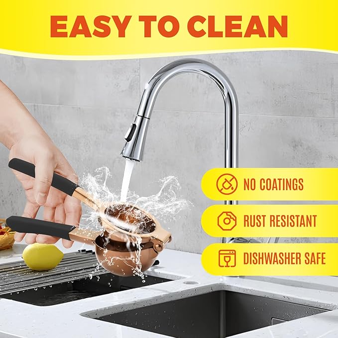 Lemon Squeezer,304 Stainless Steel Citrus Press Juicer,Non-Slip Grip Design Manual Juicer,Heavy Duty Manual Citrus Press Juicer & Lime Squeezer-Rose Gold & BLack