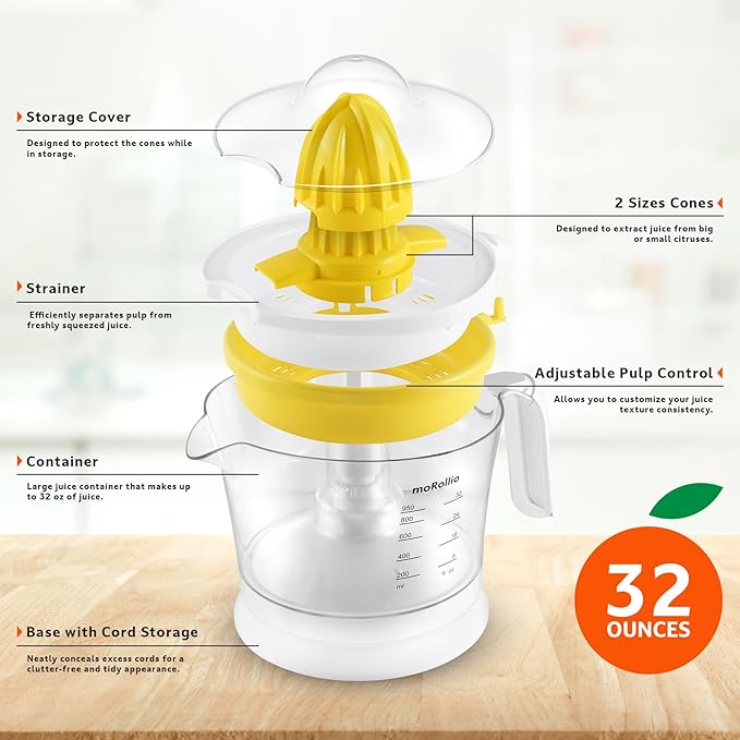 Citrus Juicer, Orange Juicer | Electric Citrus Juice Squeezer with Adjustable Pulp Control, 32oz | for Oranges, Grapefruits, Lemons and Limes