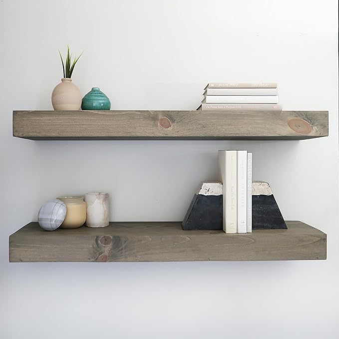 Modern Floating Shelves 3 Inches Thick for Wall, Wide Shelves for Kitchen, Living Room, Bedroom, and Bathroom, Natural Pine Wood, Rustic Wooden Shelf, (Set of 2) (Aged Barrel, 48Lx3Hx8D)