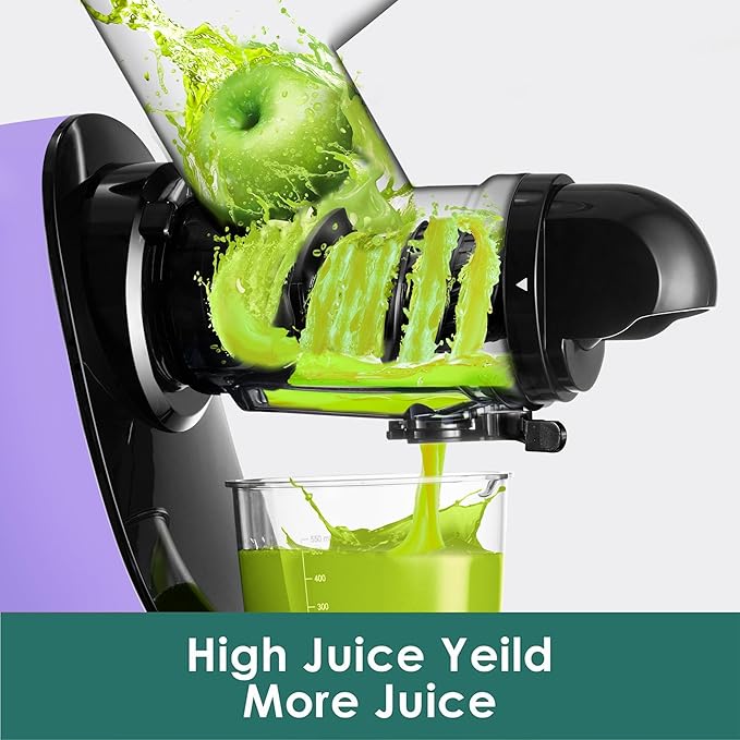 Masticating Slow Juicers, Fretta Wide Feeding Chute Cold Press Juicer, BPA-Free, Celery Juicer, Juicer Extractor with Quite DC Motor & Reverse Function, 2 Speed, 200W(Taro Purple)