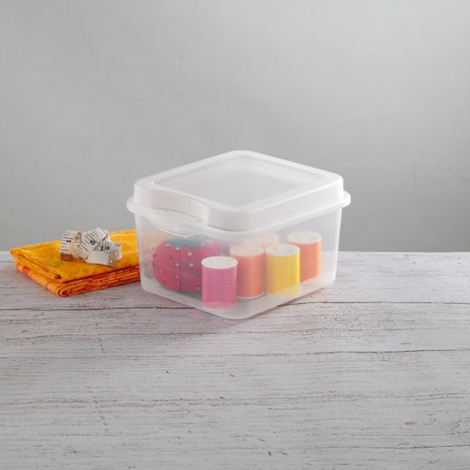 Sterilite 12-Pack FlipTop Stackable Square Small Storage Bin with Hinging Lid, Clear