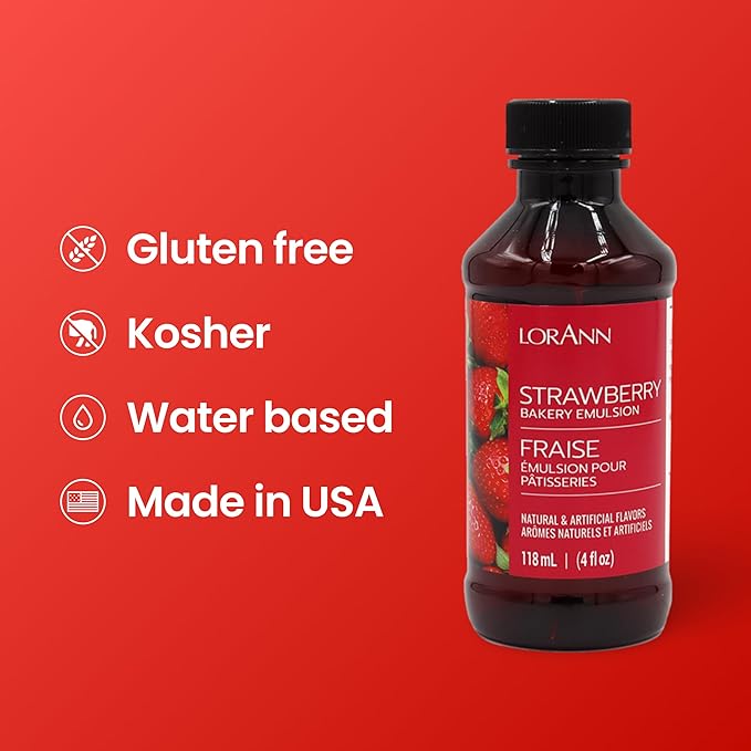LorAnn Oils Strawberry Bakery Emulsion: True Essence, Ideal for Boosting Fruit Tones in Cakes, Cookies & Desserts, Gluten-Free, Keto-Friendly, Extract Substitute Essential for Your Kitchen, 4 Oz