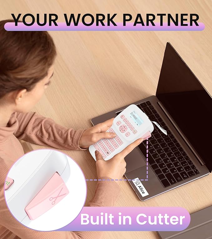 Pink Label Maker Machine with-Tape, Rechargeable Label Maker with Keyboard, Bluetooth Labeler Machine LM1600, Backlit Display, Multiple Symbol Icon Style Templates for Home Office Use