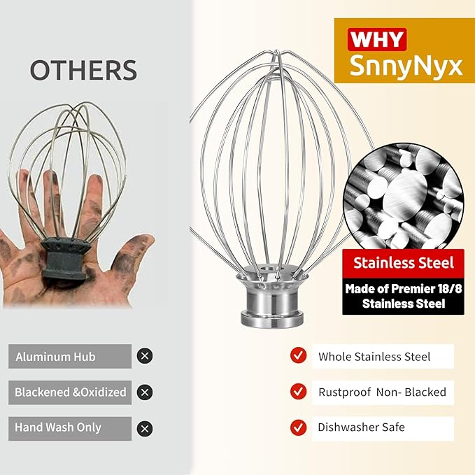 K45WW 6 Wire Whip Attachment for KitchenAid 4.5 5 Quart Tilt-Head Stand Mixer, Dishwasher Safe, Stainless Steel Whisk for Kitchen Aid Mixer Accessory Replacement Parts