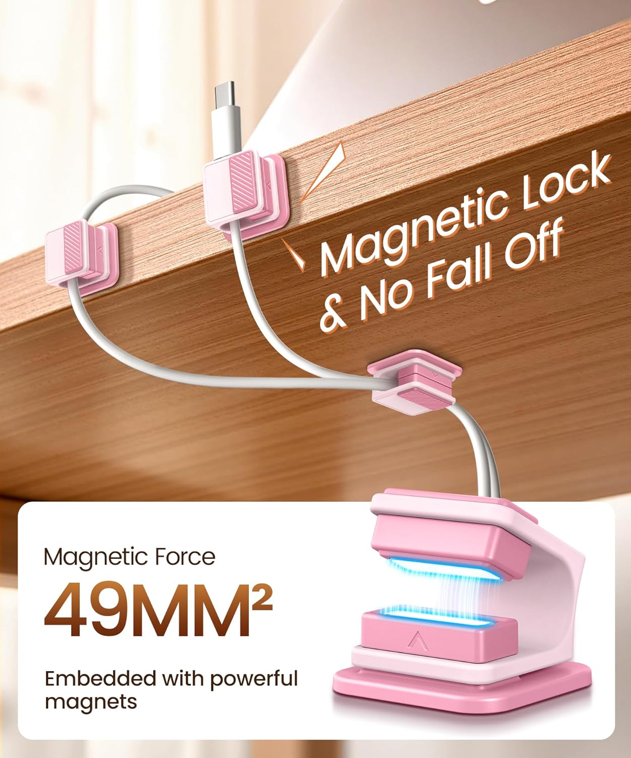6 Pack Magnetic Cable Clips, Glow in The Dark Cable Holders, GolbinBox Cord Organizer with Shockproof Silicone, Fits up to 8mm Adhesive Cord Clips for Desk, Wall, Nightstand, Car, Home, Office, Pink