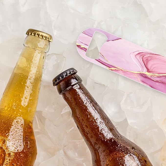 2 PACK Beer Bottle Opener, Stainless Steel Flat Bottle Openers,7 inch Metal Decor,Pink And Gold Marble