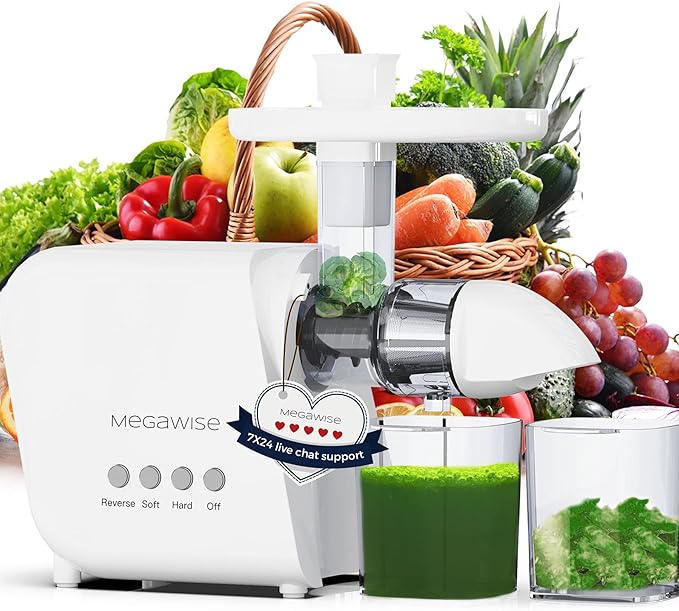 MegaWise Pro 2025 Updated Slow Masticating Juicer, 95% Juice Yield, 2-Speed & 9-Segment Spiral Cold Press, for Vegetables Fruits Nuts, Enhanced Nutrition Better Taste