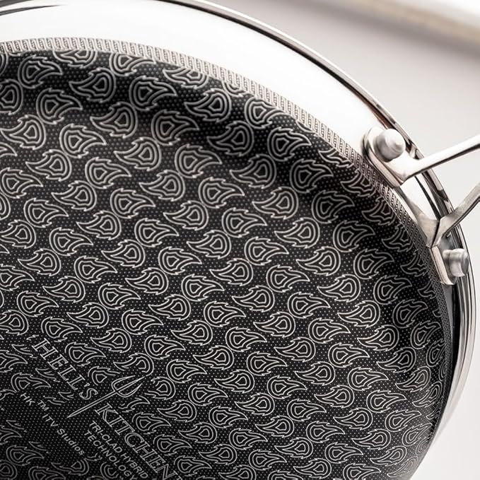 Hell's Kitchen Hybrid 11" Frying Pan, Tri-Clad Stainless Steel and Nonstick Ceramic PFAS Free, no PFOA, no PTFE, no Teflon, Non Toxic Cookware, Metal Utensil Safe, All Cooktops, Oven Safe