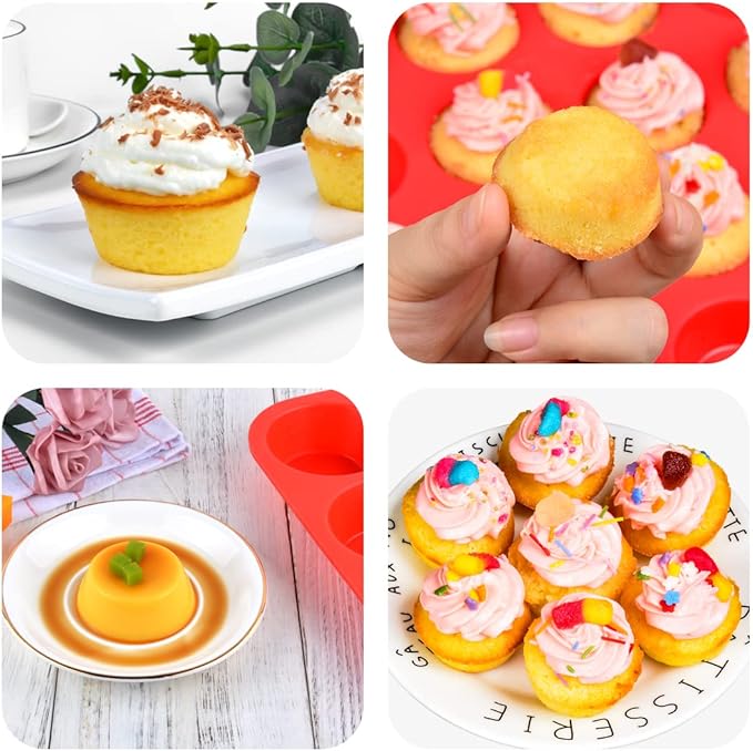 CAKETIME Silicone Muffin Pan, Mini Muffin Pan, Regular 12 Cups and Mini 24 Cups Cupcake Tin Set of 2 for Baking Egg Bites